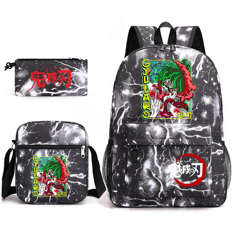 Demon Slayer Anime Print School Backpack Set 3Pcs Include Backpack Shoulder Bag Pencil Case for Boys Girls Students