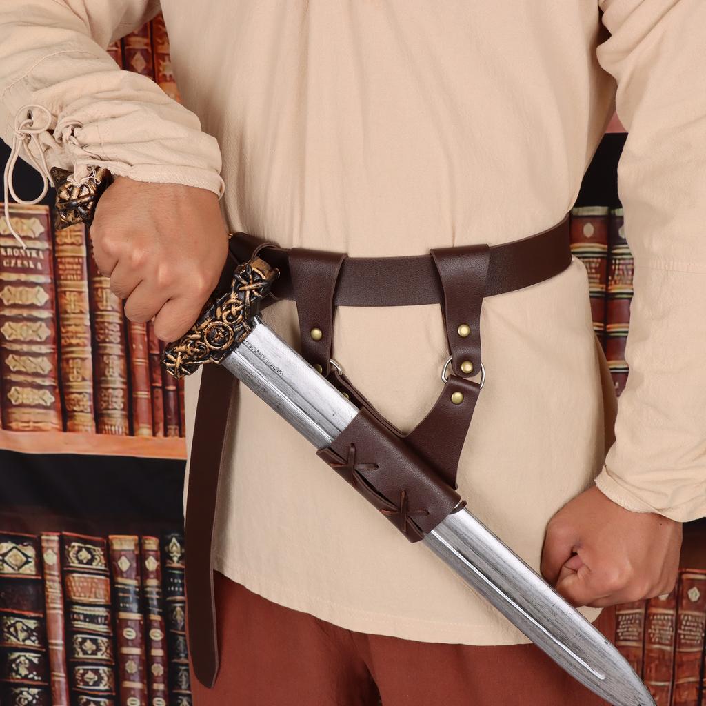 Retro Medieval Belt Sword Set Scabbard Renaissance Knight Suit PU Leather Role-playing Waist Hanging Sword Storage Set