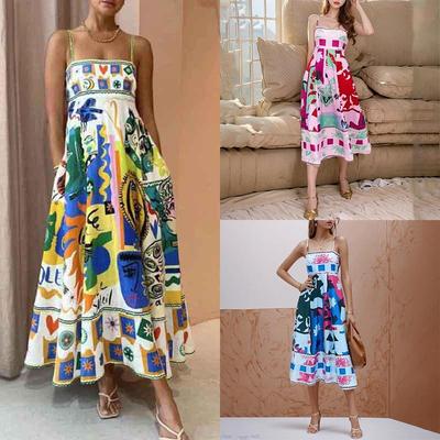 2024 Mouwloze High-Waist Bloemen Swing Jurk