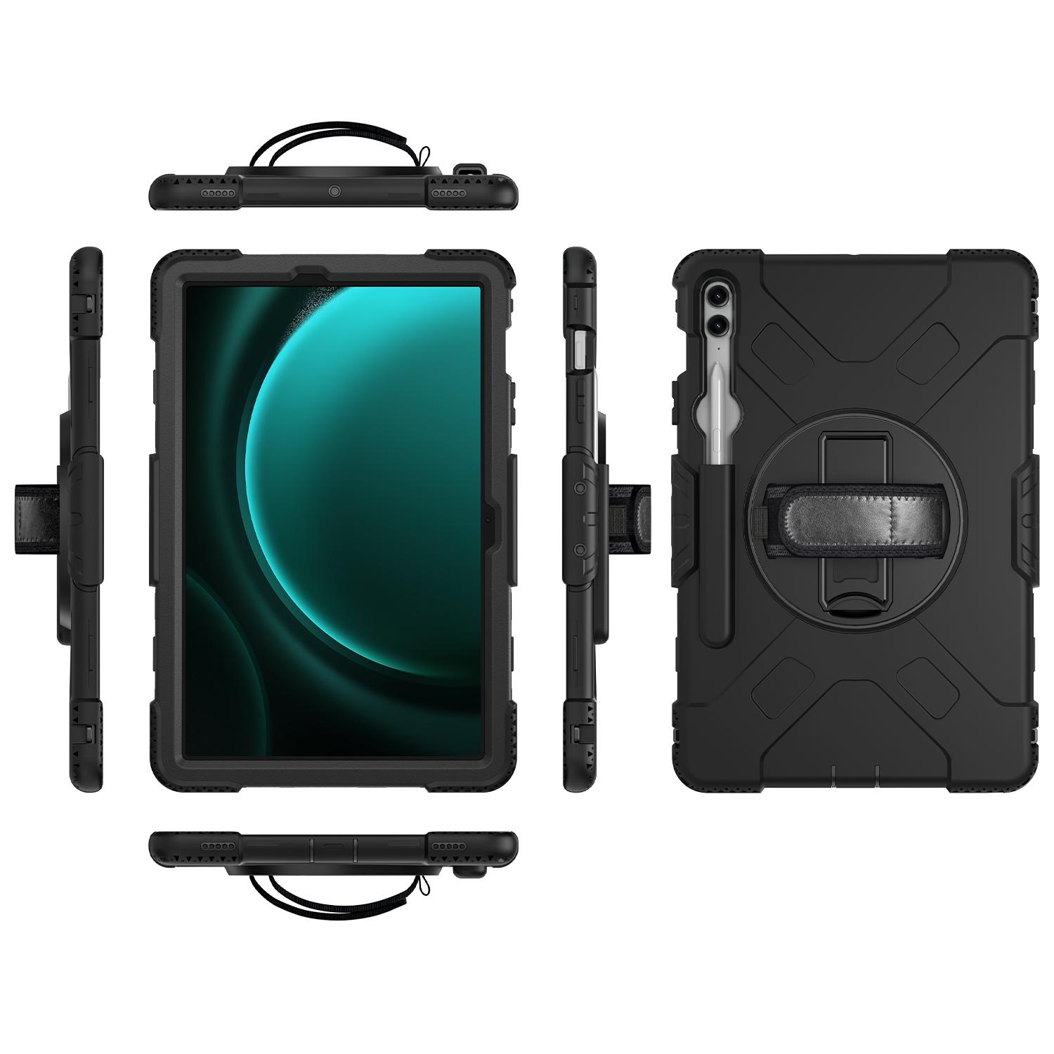 

For Samsung Galaxy Tab S9+/S9 FE+ Case PC+Silicone Tablet Kickstand Cover with Shoulder Strap A