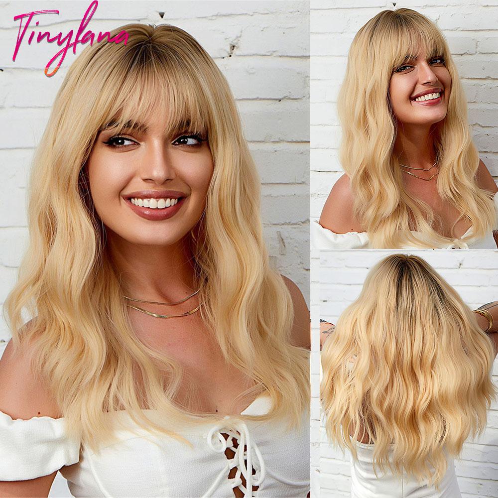 Orange Ginger Synthetic Wig Long Water Wavy Wigs For Women With Bangs Halloween Cosplay Party Daily Natural Heat Resistant Wig