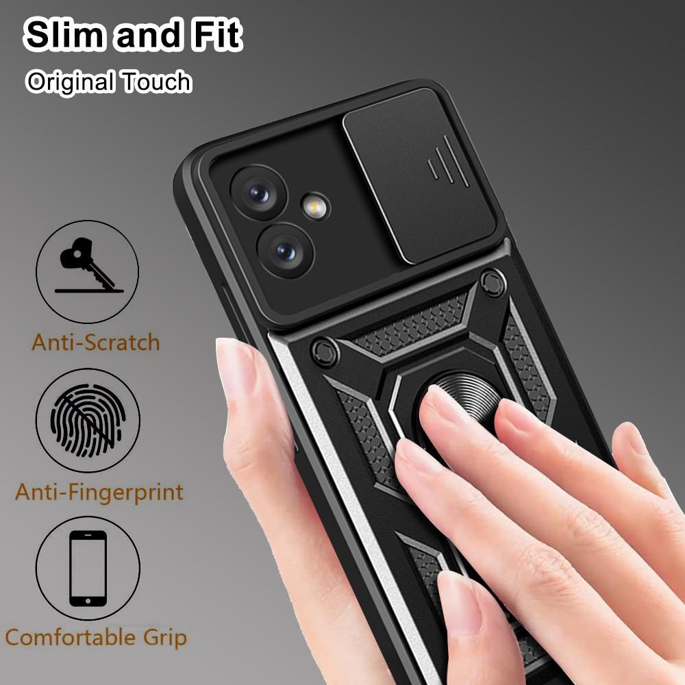 Slide Camera Phone Case for Samsung Galaxy A04e 4G/F04 4G/M04 4G,Hard PC Soft TPU Protective Rugged Phone Cover with Kickstand
