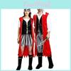 Elegant And Stylish Couples Pirate Costume For Halloween Parties With Red Cloak