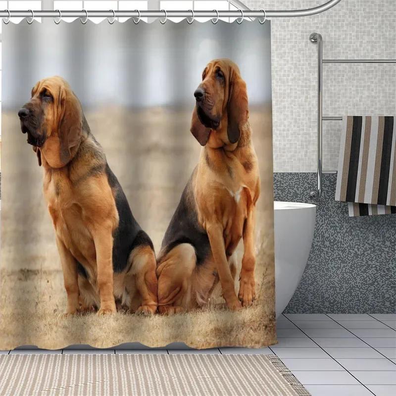 Adorable Bloodhound Puppy Shower Curtain, Waterproof Fabric With Hooks, Multiple Sizes Unique Pet Design For Bathroom Decor