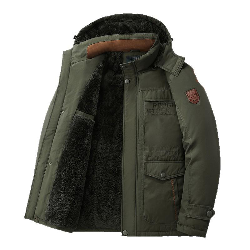 Vinterjacka för män, stor storlek, varm - Medelålders & Äldre, köldtålig, tjock bomullsytterkläder med sammetsfoder