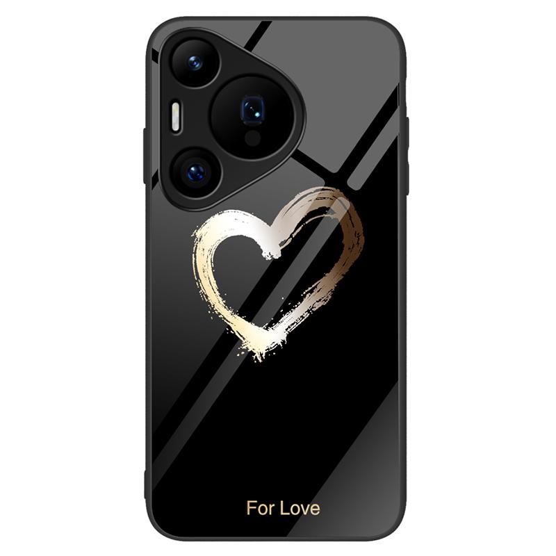 

For Huawei Pura 70 Pro/Pura 70 Pro+ Case Pattern Design Tempered Glass Phone Cover Love/Black