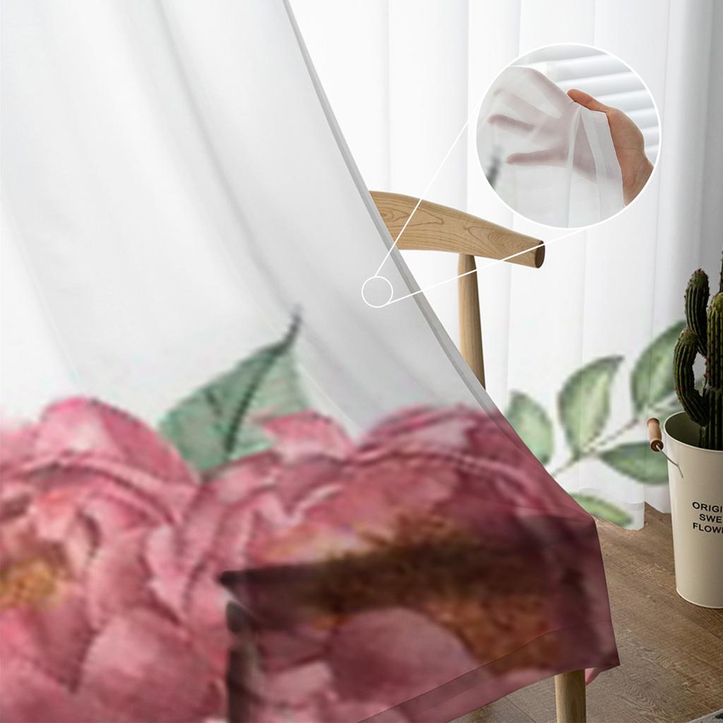 Aquarell Posy Zweig mit Pfingstrosenpflanzen Weiße Chiffon Transparente Vorhänge Wohnzimmer Schlafzimmer Fenster Voiles Tüllvorhang
