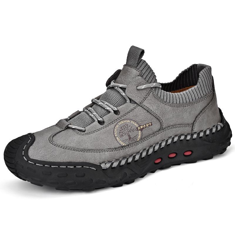Plus Size Men s Casual Leather Flyknit Shoes - Hand-Stitched 40