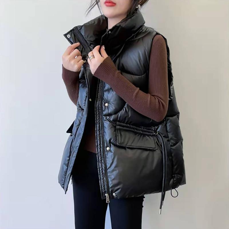 Donna Autunno Inverno Soild Colore brillante Addensare Capispalla Cotone imbottito Colletto alla coreana Senza maniche Giacca calda Cappotto Gilet