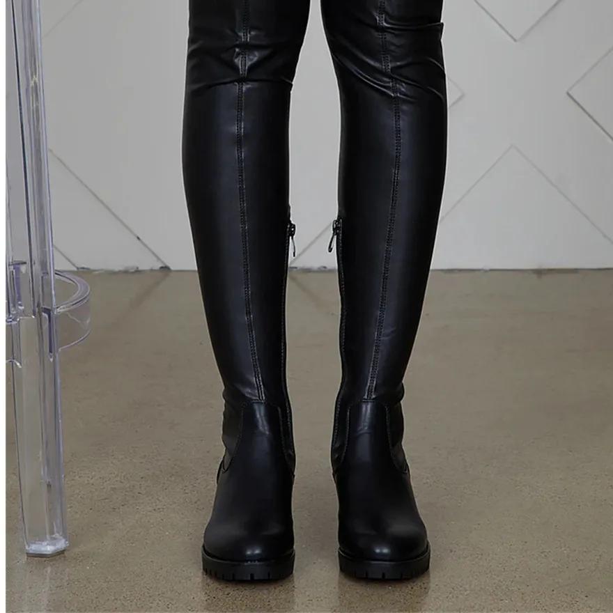 Fashion 2024 Winter Over the Knee Women Boots European Platform Zipper Ladies Shoes Comfort Square High Heels Elastic Leather Long Boots