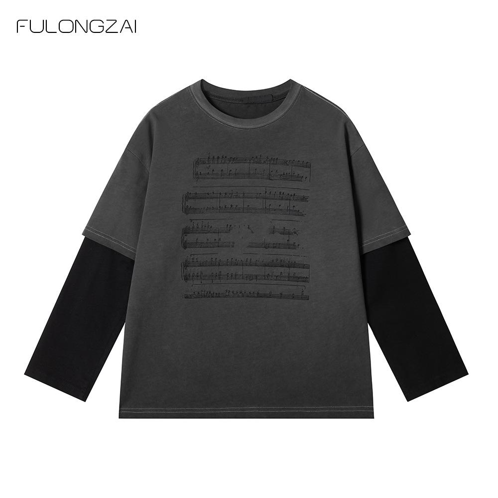 

FULONGZAI Весна 2025 Детская футболка два-в-одном с длинным рукавом для мальчиков и девочек 160cm серый