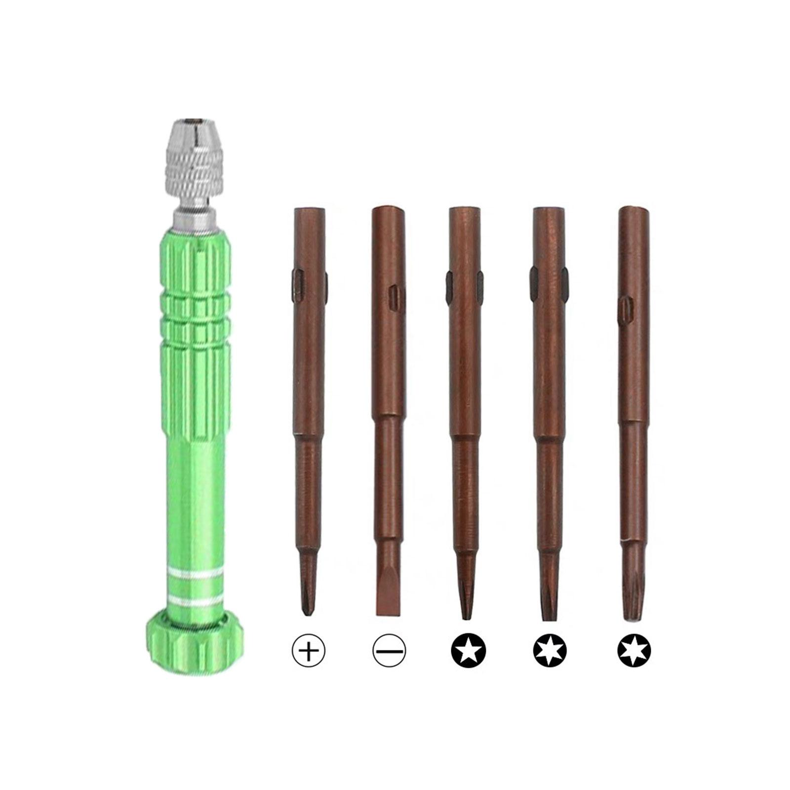 

Многоцелевой набор мини-отверток 5 в 1, прецизионные инструменты для универсального ремонта электроники и очков зелёный