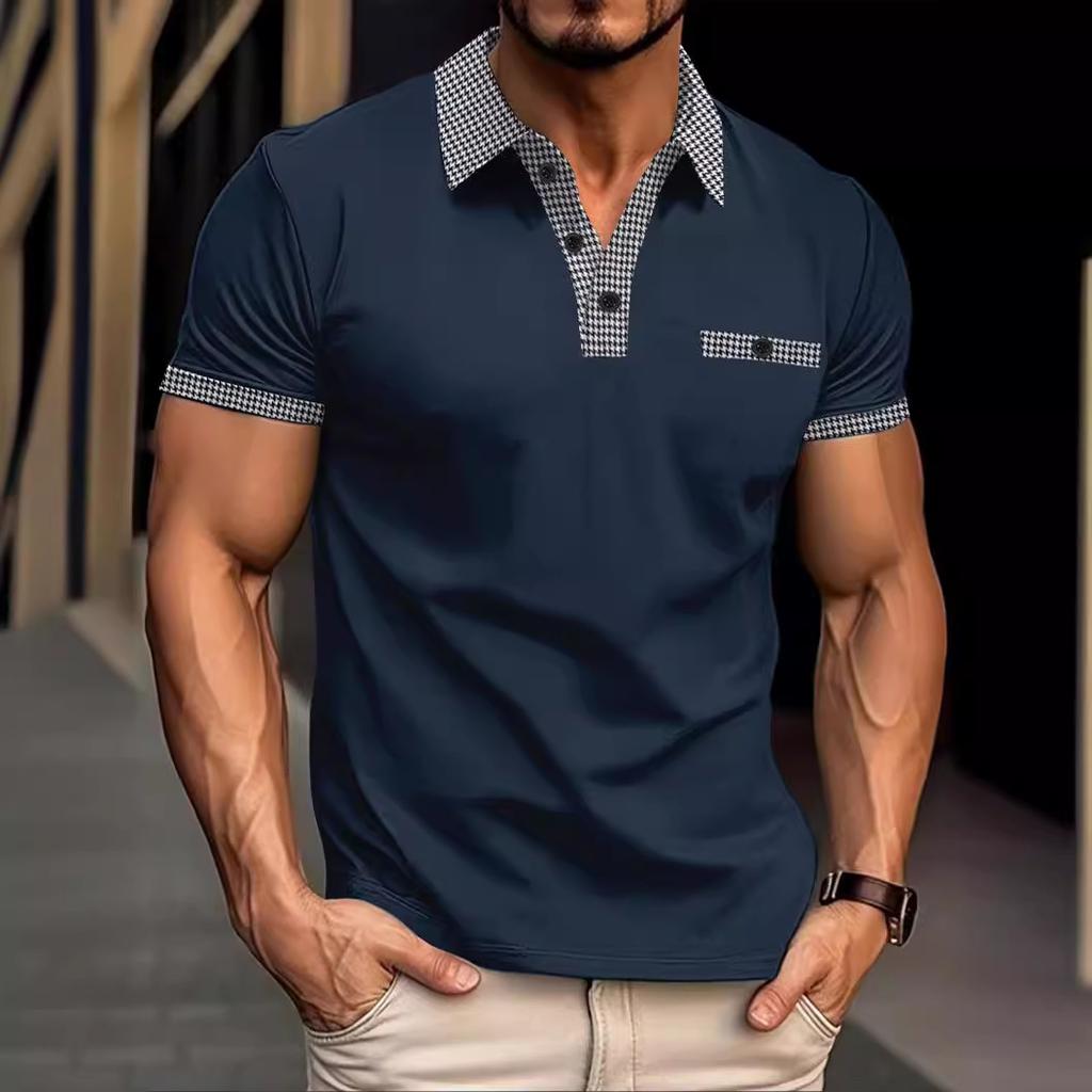 Polo d'été décontracté à manches courtes et revers en chintz pour homme, avec fausse poche
