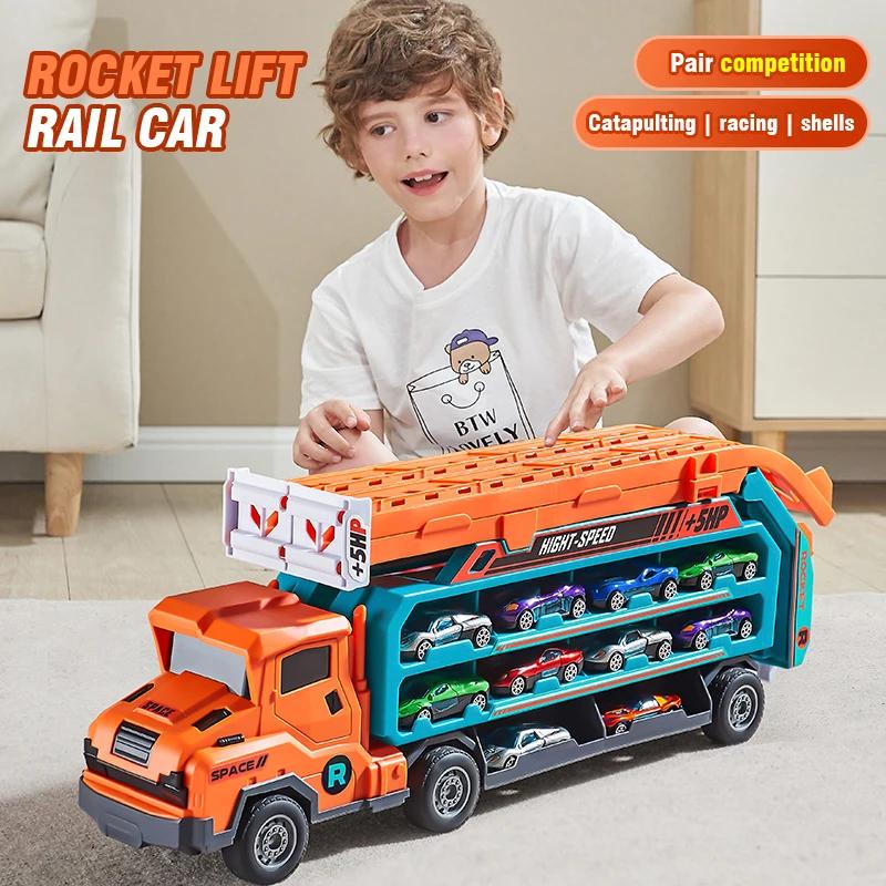 2in1 Large Rocket Rail Car Parking Cars Toy Car Track for Children Big Folding Truck Toy Vehicle Models for Boys Girls Kids