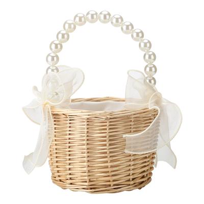 Coussin d'alliances pour cérémonie de mariage Panier de fleurs portable Jute Nœud papillon Vintage Panier de mariage