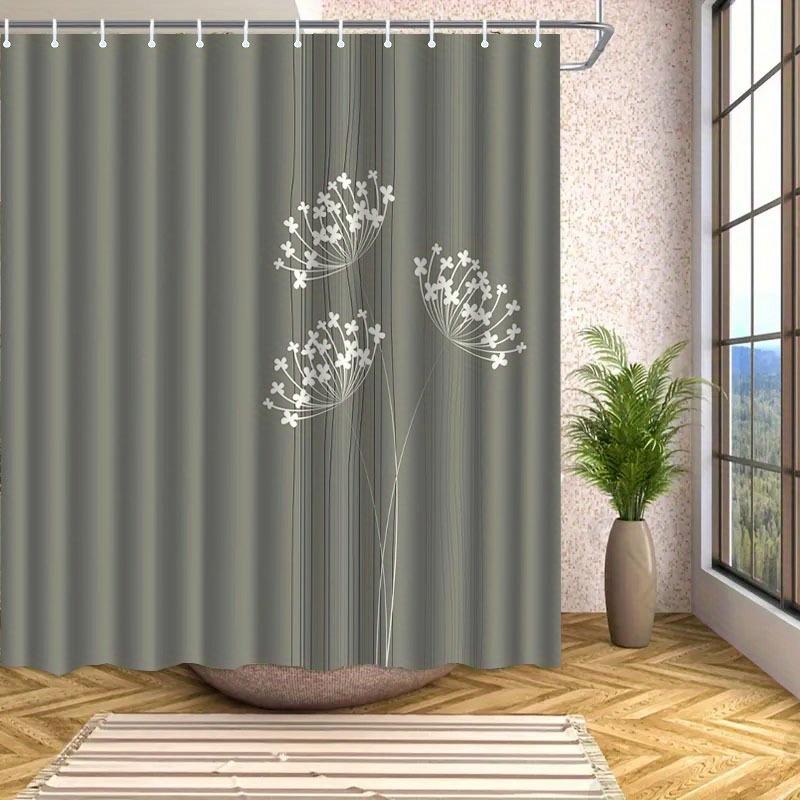 Modern Gray Shower Curtain Floral Pattern Dandelion Design Elegant Bathroom Decor Waterproof Printed Bath Curtain Home Style
