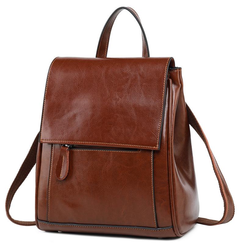 Women's Leather Backpack Versatile Oil Wax Cowhide Backpack