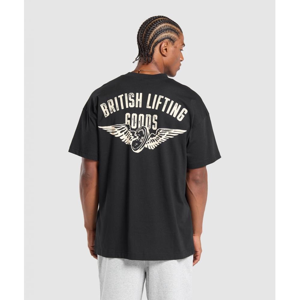 

GYMSHARK British Lifting Goods Graphic T Shirt Black A1C3X BB2J XS