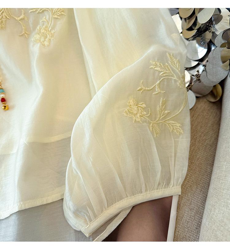 High-Quality Chinese Embroidery Top, Stand Collar, Spring/Summer, Lightweight, Casual Wear