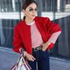 Red Zipper Bomber Jackets for Women Soft Cropped Jackets Long Sleeve Woman's Sports Jacket Outerwears