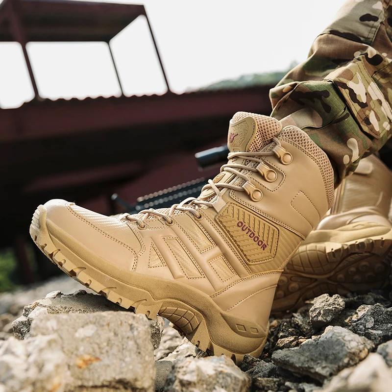 New Men Tactical Boot Desert Waterproof Hunting Hiking Shoe Army Boot Male Safety Ankle Lace Up Military Climbing Shoe Anti-Slip