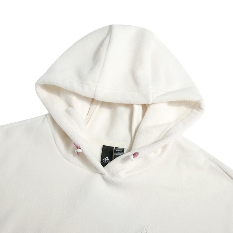 Adidas Solid Color Hooded Sports Fitness Casual Fleece Pullover Sweatshirt Women Tops White IP7043