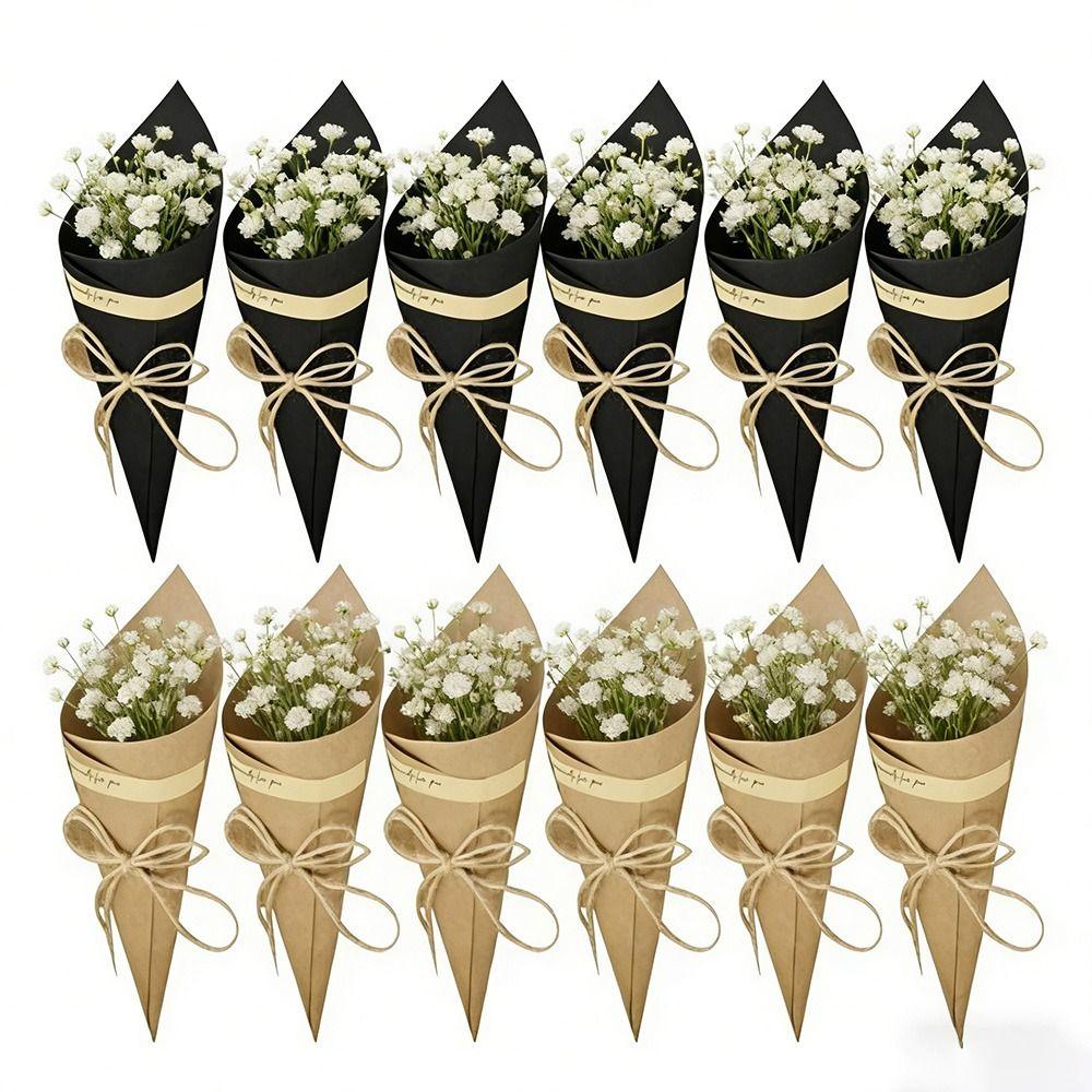 50Pcs Kraft Paper Bouquet Wrapping Tubes With Rope Tag DIY Handmade Flower Cones Holder Confetti Holder Wedding Decoration