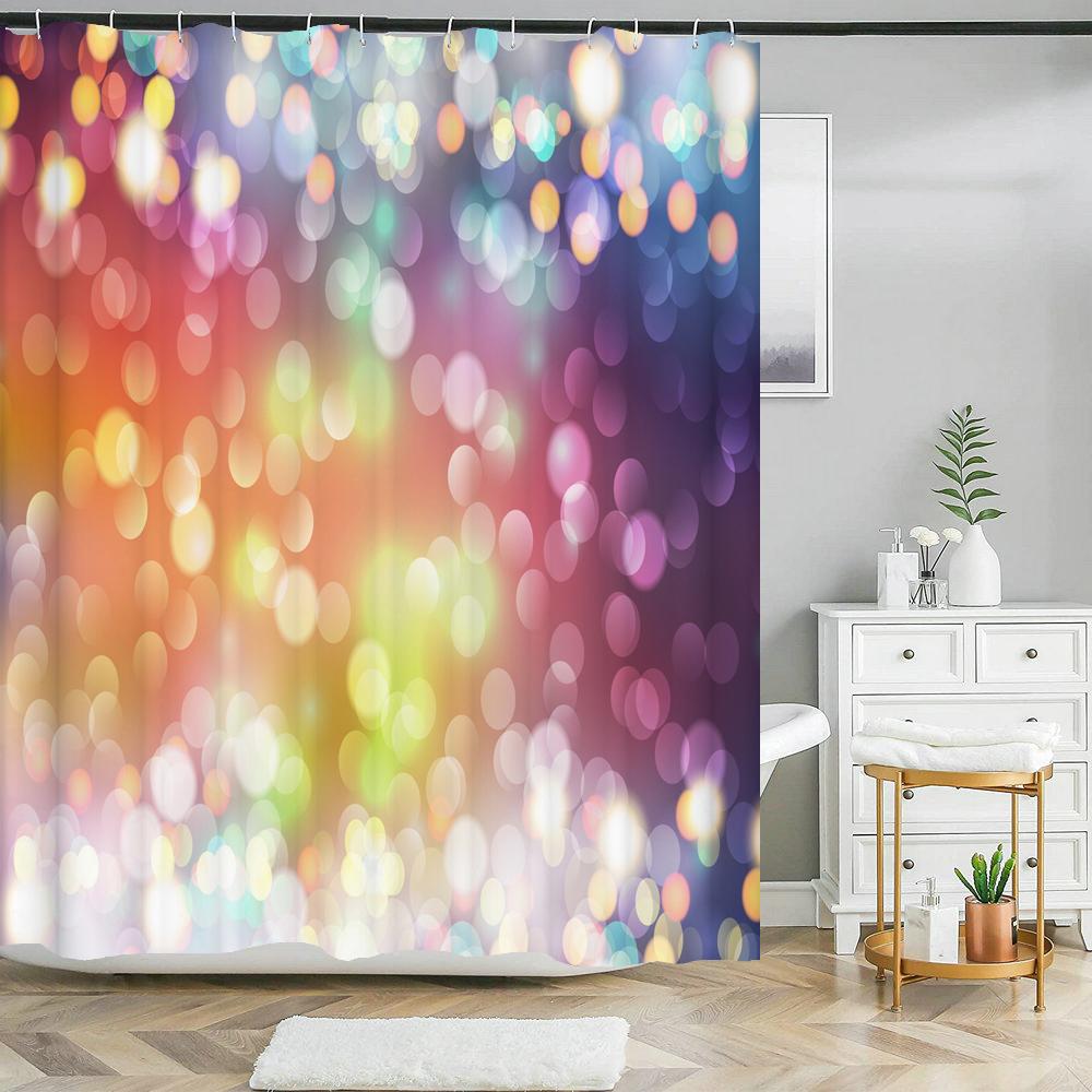 Colorful Rainbow Stripes Printed Shower Curtain Sparkling Diamond Bathroom Curtain With Hook Waterproof Polyester Bath Screen