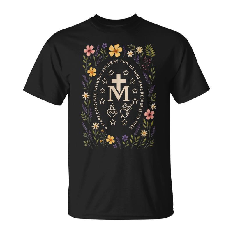 Marian Cross Floral Virgin Mary Catholic Mary T-Shirt