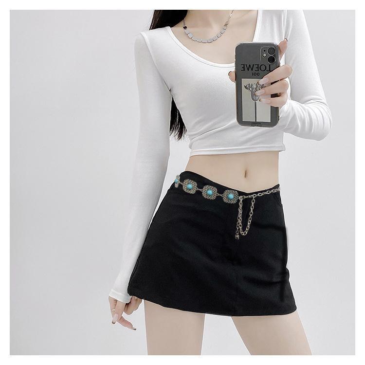 Metal Bohemian Turquoise Floral Waist Chain With Hook For Summer Dress Fashion Accessory