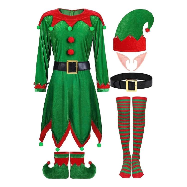 6Pcs Christmas Elf Costume Christmas Santa s Helper Costume for Adult Womens 180