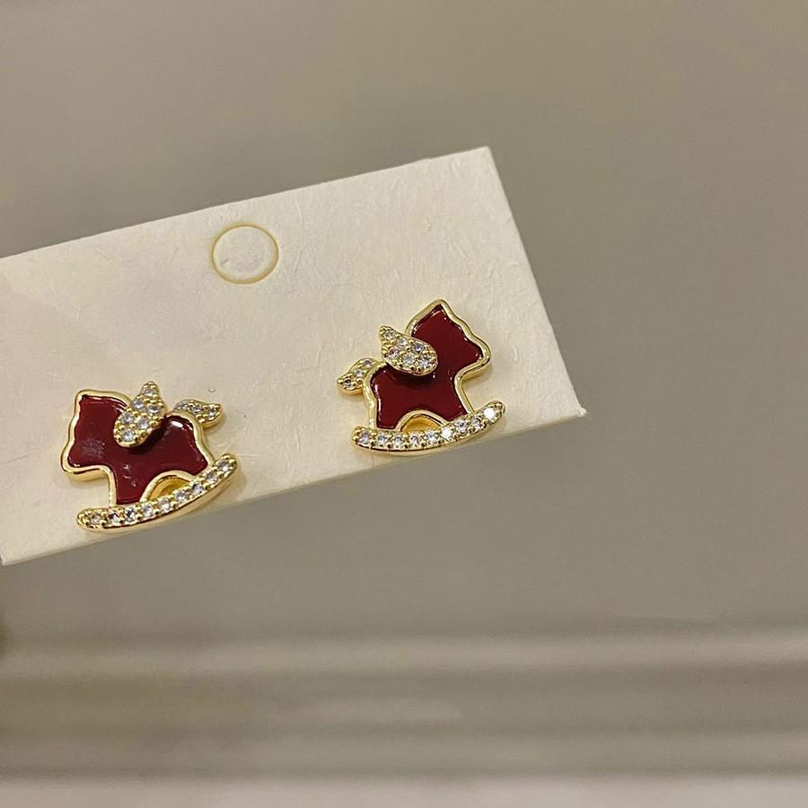K Real Gold Electroplated Zircon Round Pony Stud Earrings New Chinese Retro Natal Year Earrings Light Luxury Niche Earrings
