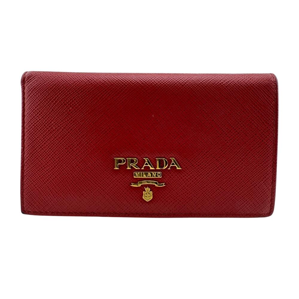 PRADA 1MC122 Safiano leather Bifold Wallet Red leather unisex Used