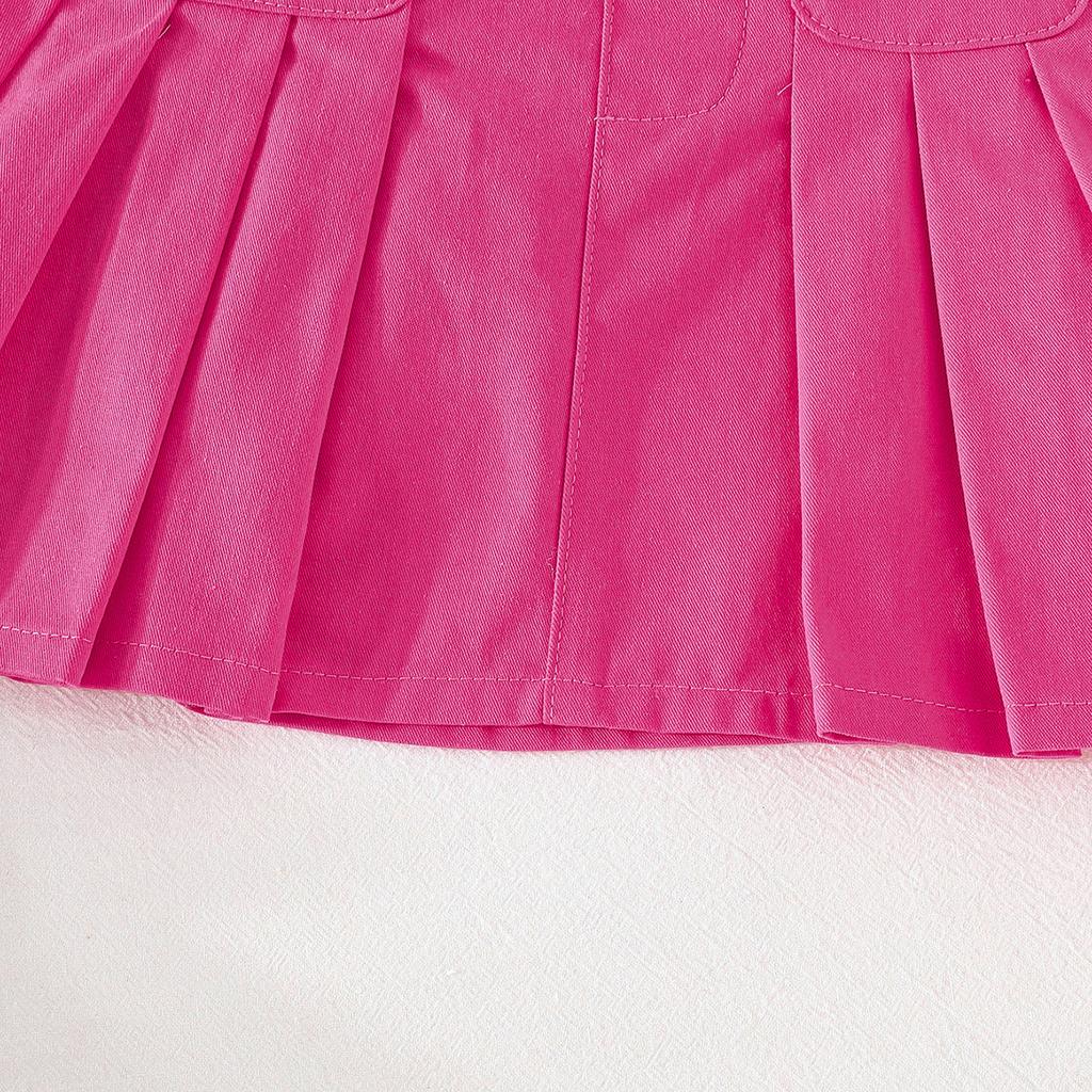 Girls' Fashion Set: Summer Solid-Color Sleeveless Denim Top and Pleated Skirt Two-Piece Set