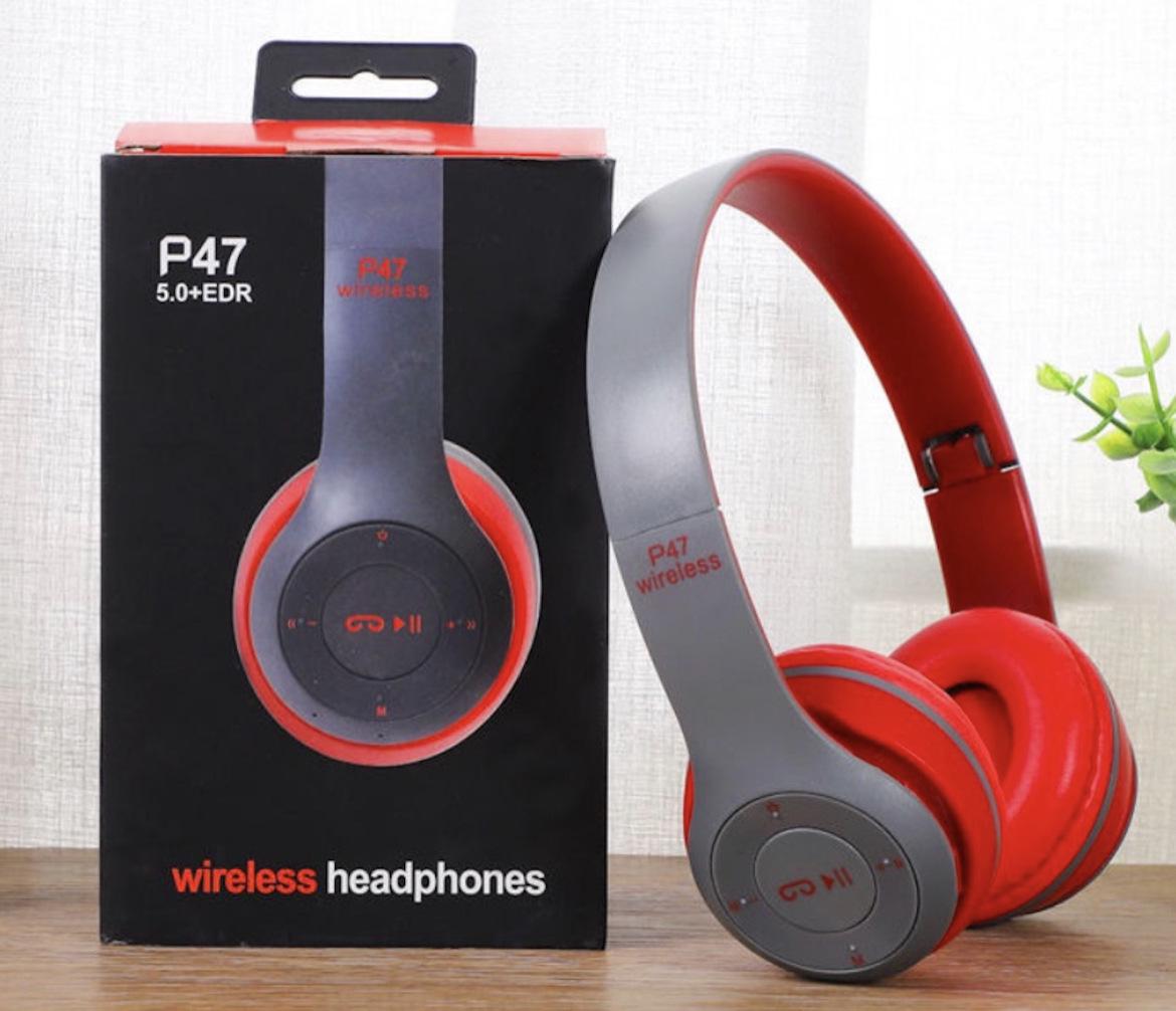 

P47 Wireless Bluetooth Foldable Over-Ear Headphones - Heavy Bass, Perfect for Gaming & Sports червоний