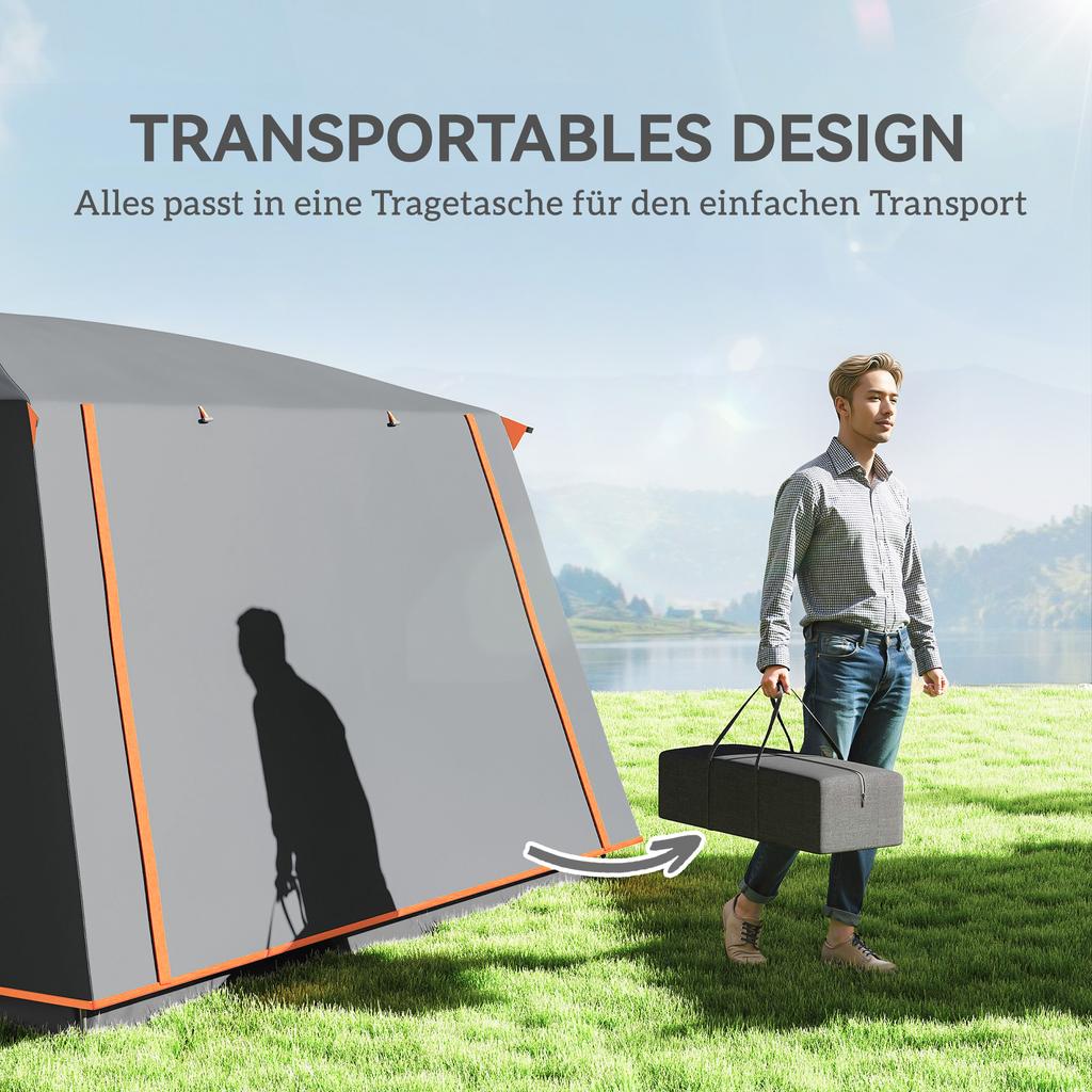 Camping tent for 4-6 people, lightweight, stable, waterproof tunnel tent with canopy and groundsheet, dark gray