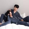 Couple's Plaid Cotton Pajamas Set: Women's Long Sleeve & Pants with Turn-Down Collar