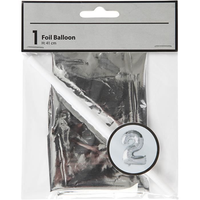 Ballon chiffre 2 - HAPPY MOMENT - Aluminium - Hélium - Gris - Embout buccal amovible