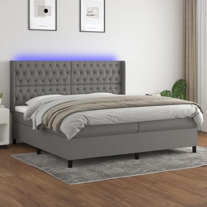VidaXL Sommier à Lattes de Lit avec Matelas et LED, Lit Rembourré avec Tête de Lit, Lit Double, Lit Adulte de Chambre, 3138582