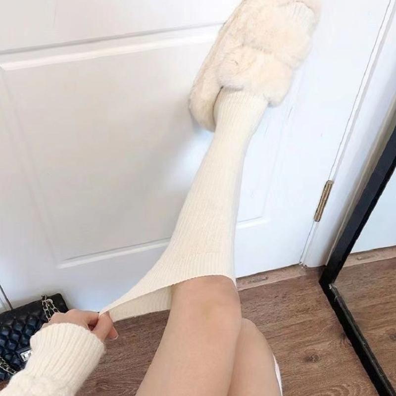 1 pereche de șosete de iarnă pentru viței, de culoare uni, și șosete lungi, îngroșate, calde, subțiri, material tricotat