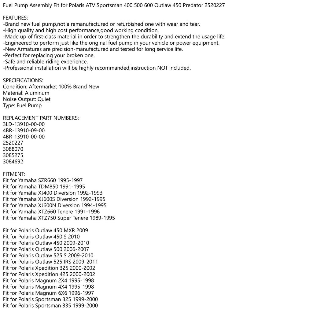 Pompă de combustibil potrivită pentru Polaris ATV Sportsman 400 500 600 Outlaw 450 Predator 2520227
