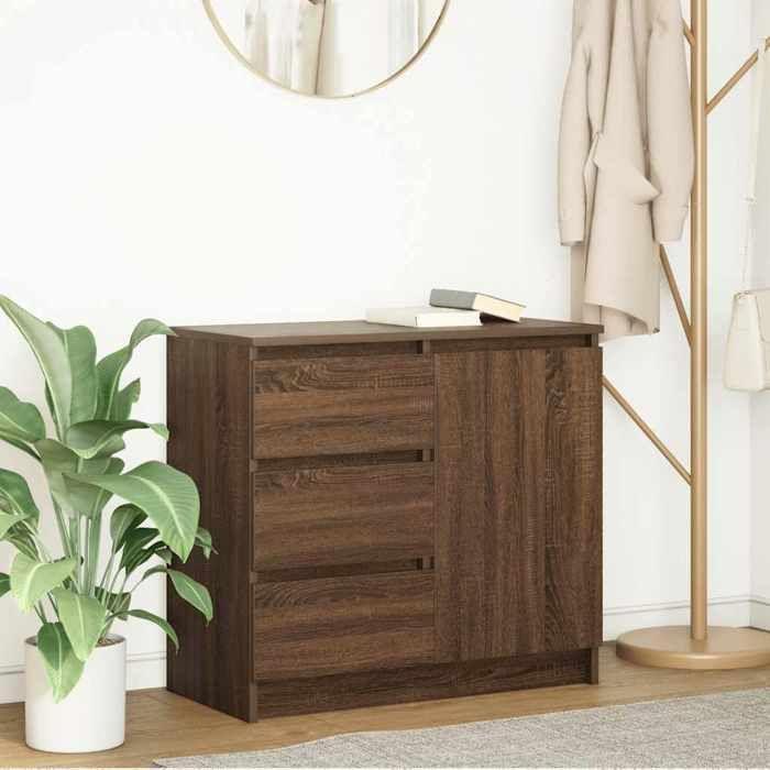 VidaXL Buffet avec tiroir chêne brun 71x35x65 cm bois d'ingénierie, meuble de rangement, buffet, meuble d'entrée, meuble 861577