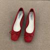 Fashion Elegant Red Ballerinas Women Pumps Slip On Loafers Round Toe Square Heels Bowknot Casual Spring Autumn Low Heel Shoes