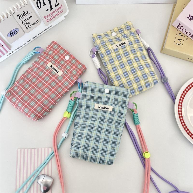 1 High-value Plaid Diagonal Span Mobile Phone Bag, New Girls' Sundries Storage Bag, Key Mobile Phone Storage