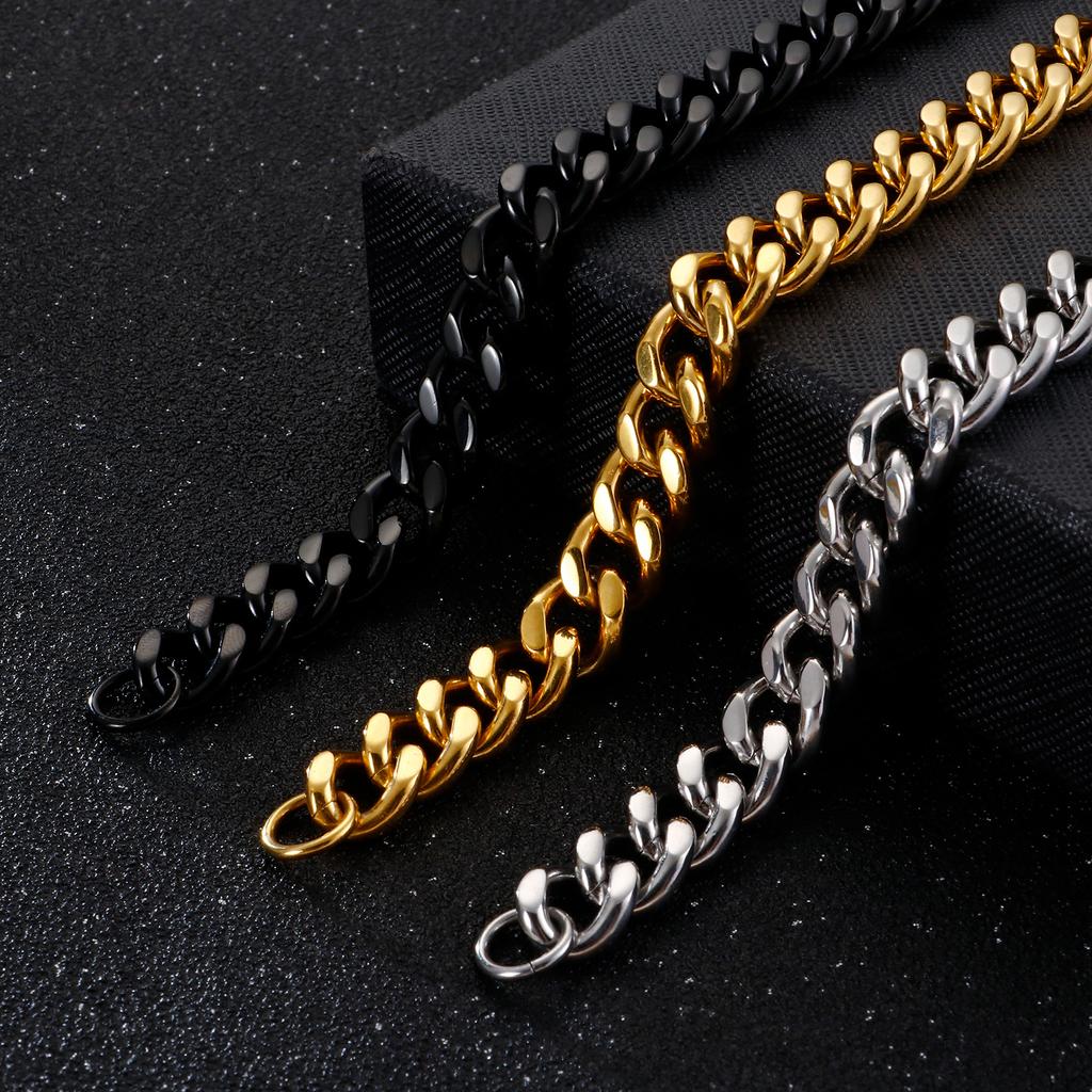 Kalen Shiny Stainless Steel Men's Bracelet Hip Hop Women's Multicolor Simple Cuban Chain Handmade Jewelry 19-23cm Length Gift