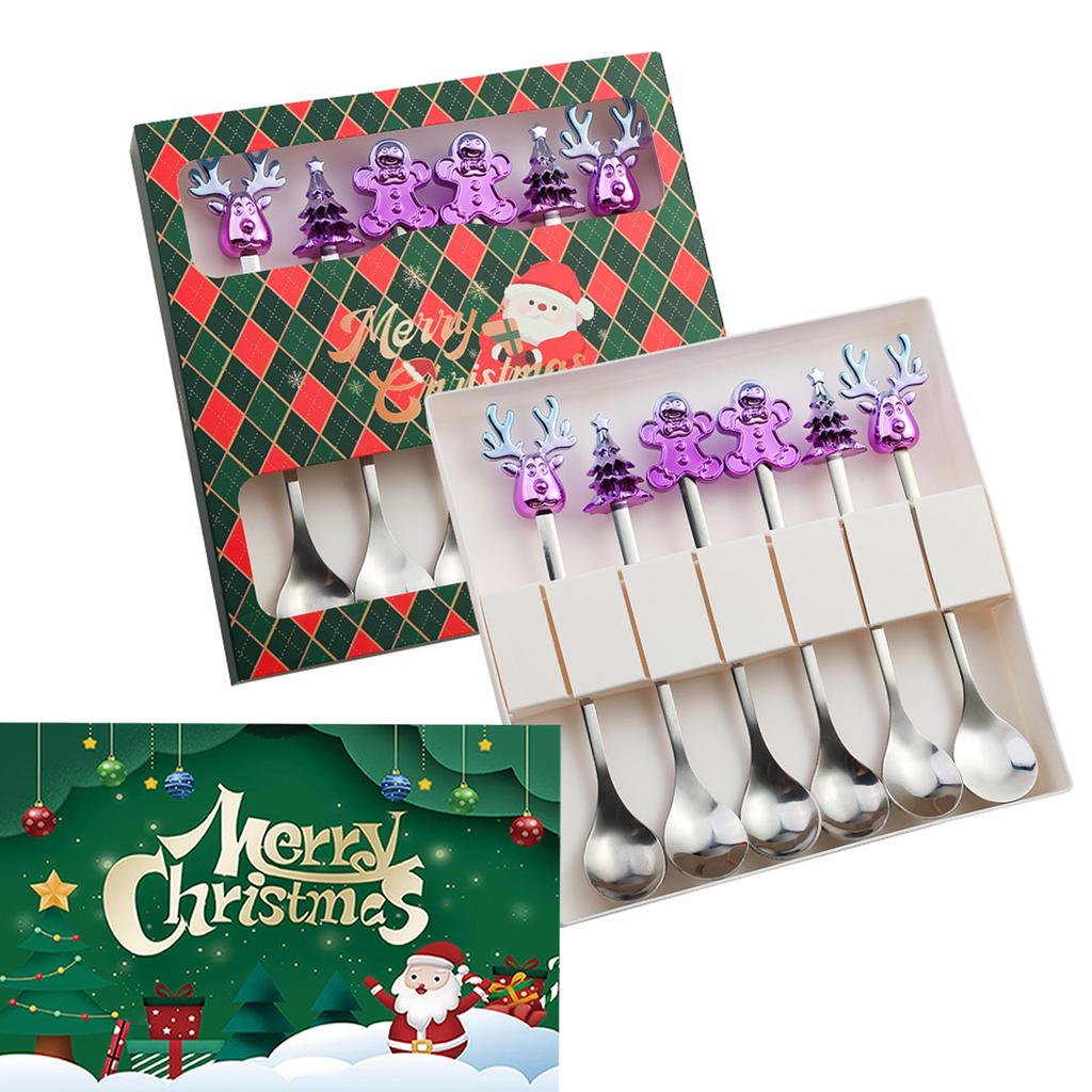 Set Regalo Cucchiaini da Caffè Forchette di Natale in Scatola con 1 Biglietto di Natale, Cucchiaino da Caffè Natalizio Forchette da Cena Cucchiaino da Dessert Stoviglie Regalo