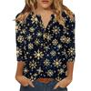 Women's T Shirt Christmas Print Button 3/4 Sleeve Daily Weekend Fashion Basic V- Neck Regular Top