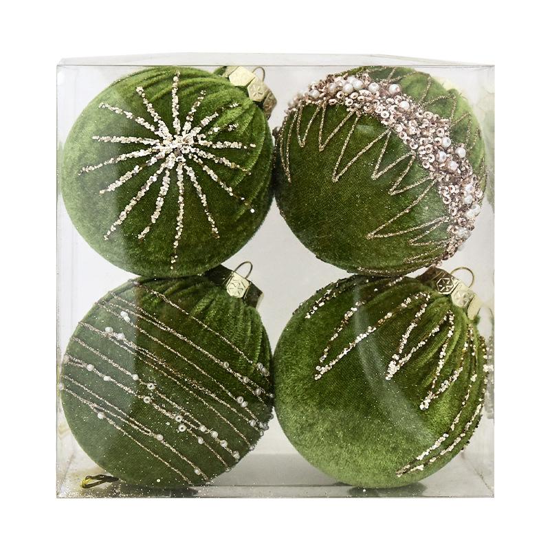 8cm Christmas Velvet Sequin Christmas Ball Tree Decoration Color Festival Pendant Ball Home Indoor Store Window Display 4pcs/Set