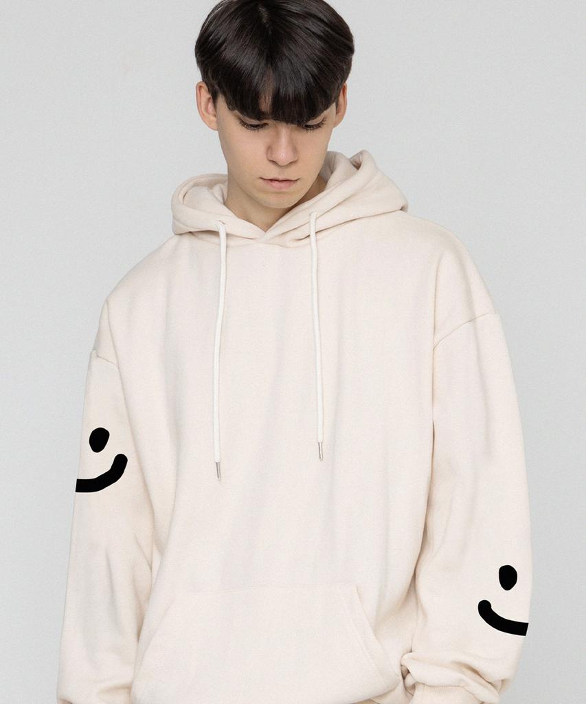 [Unisex] Multi Smile Drawing Hoodie_Cream/Black Logo