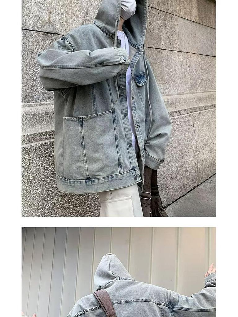 Men's Trendy Distressed Denim Hooded Jacket - Fashionable Spring/Autumn Loose Fit